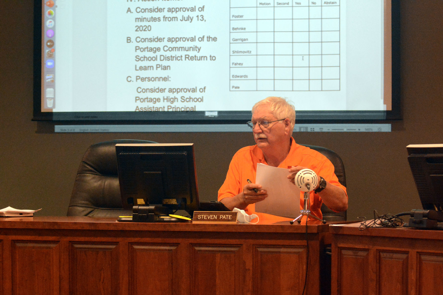 Portage School Board special meeting, July 27, 2020